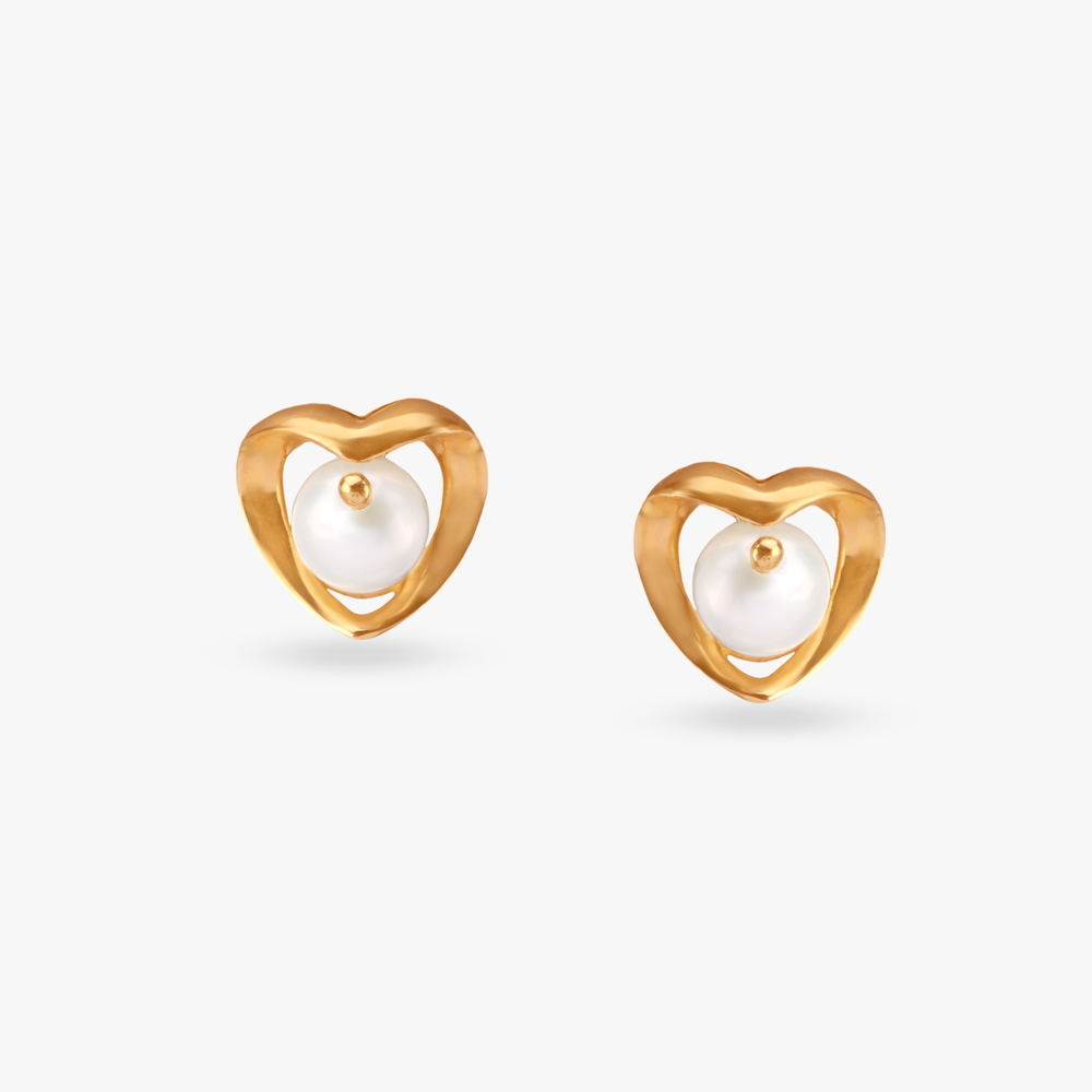 Cultured Pearl and Cluster Diamond Stud Earrings in 14K Yellow Gold