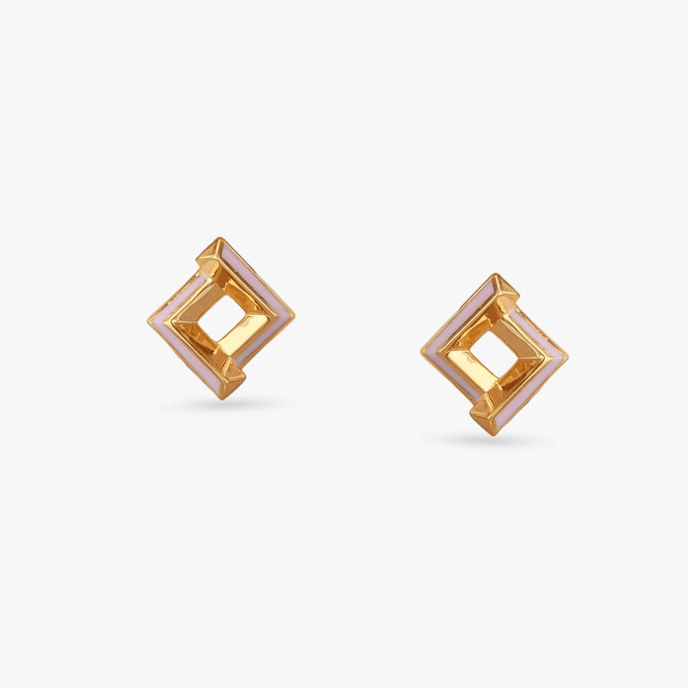 Double Frame Gold Stud Earrings,,hi-res image number null