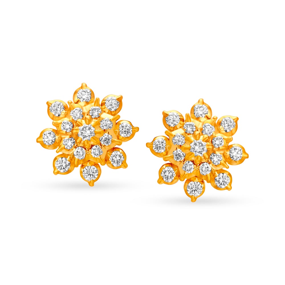 

Lustrous 22 Karat Yellow Gold And Diamond Floral Studs