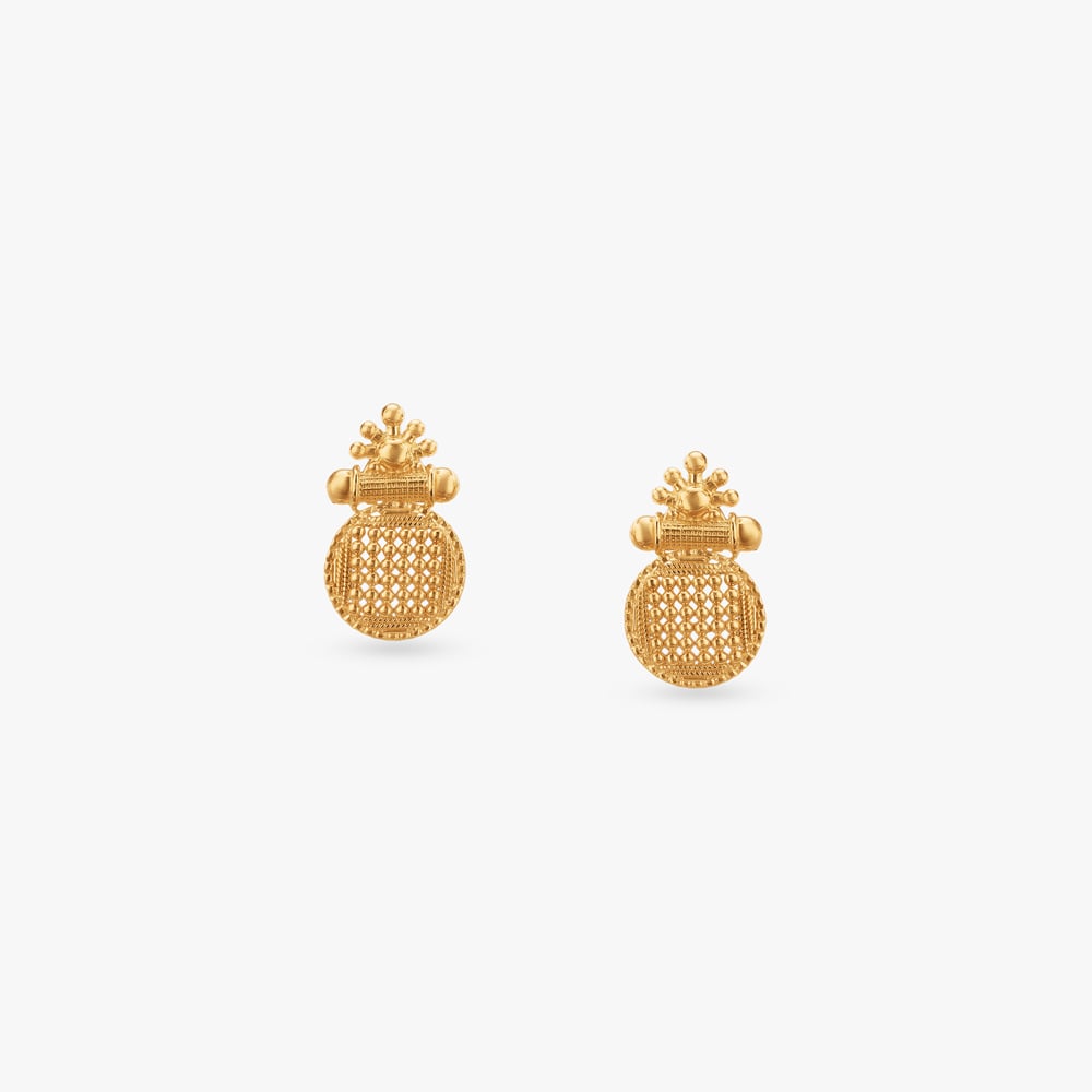 Regal Lattice Gold Stud Earrings,,hi-res image number null