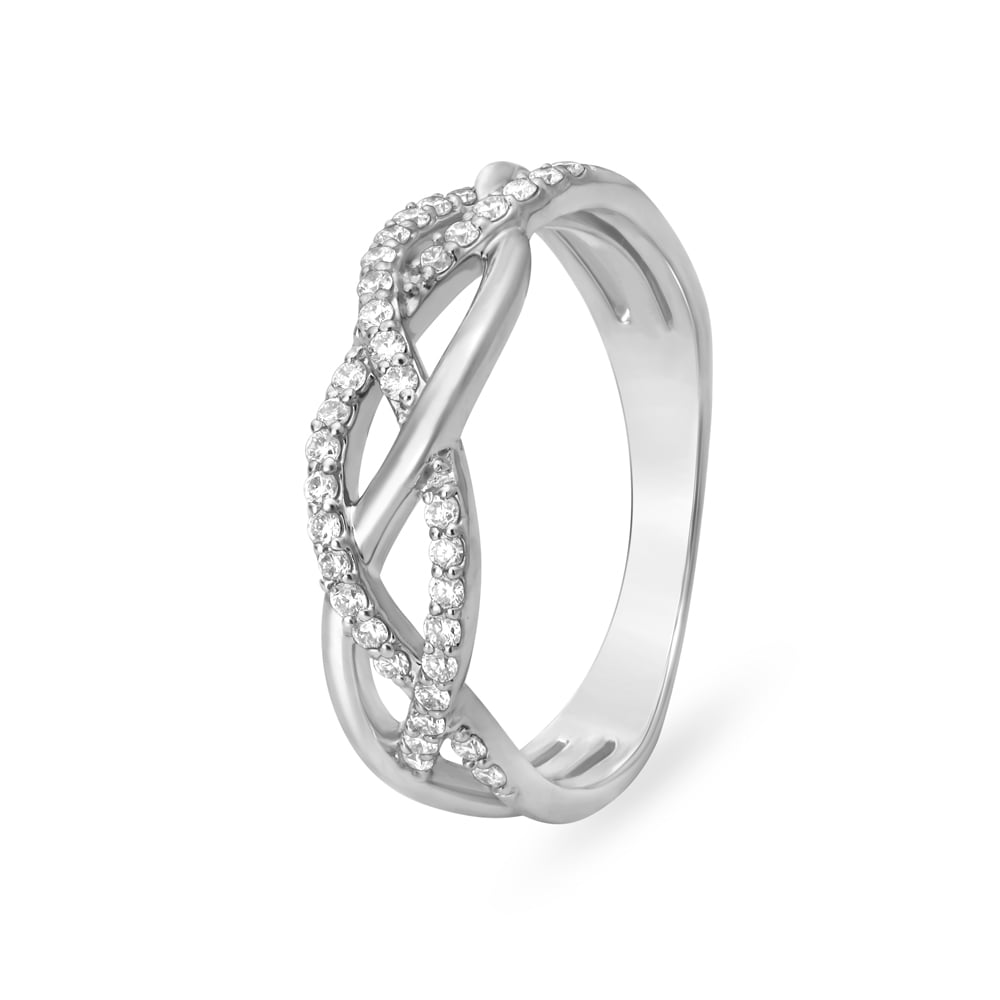 Elegant Braided White Gold and Diamond Ring,,hi-res image number null