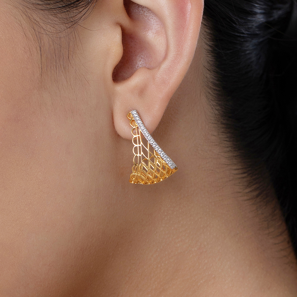 Chic Mesh Gold & Diamond Hoop Earrings,,hi-res image number null