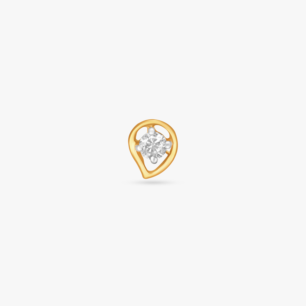 Leaf Inspired Gold and Diamond Nose Pin,,hi-res image number null