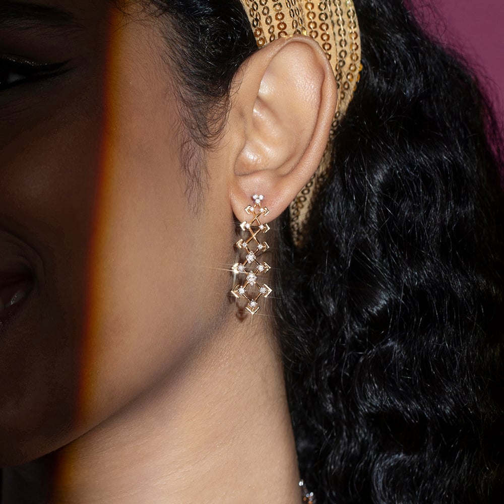 Disco Dream Gold & Diamond Drop Earrings,,hi-res image number null