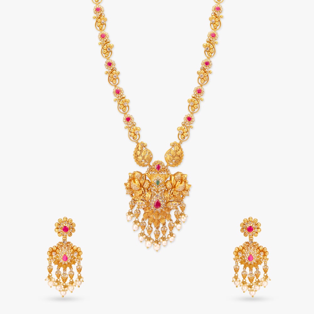 Leaf Medallion Gold Necklace Set,,hi-res image number null