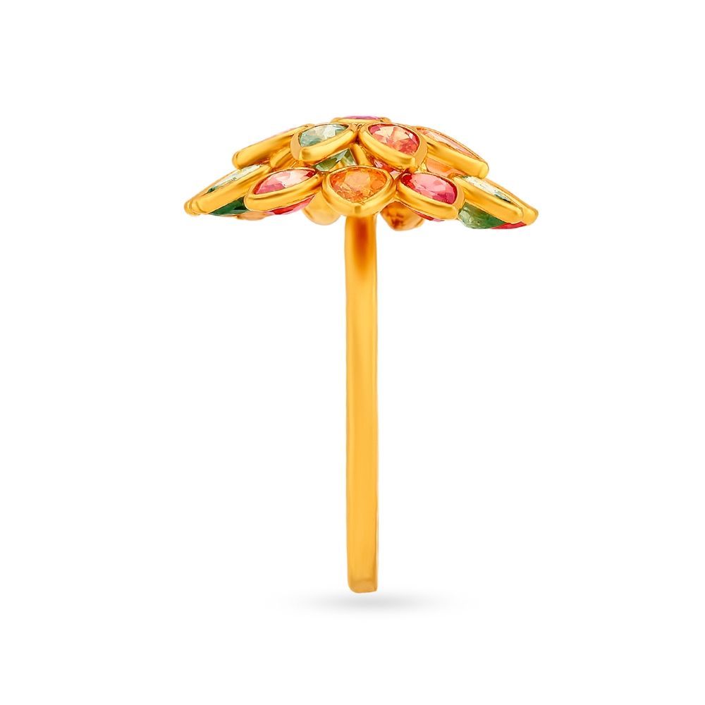 Magnificent 22 Karat Yellow Gold Colourful Stone Studded Finger Ring,,hi-res image number null