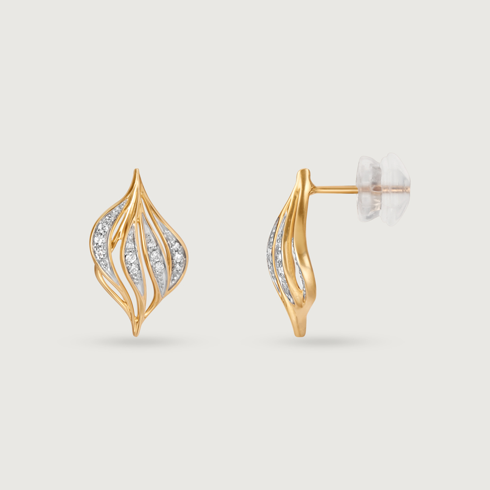 Draped Elegance 14 Kt Gold & Diamond Stud Earrings,,hi-res image number null