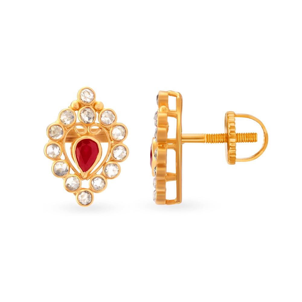 

Heart Motif Ruby Gold Stud Earrings
