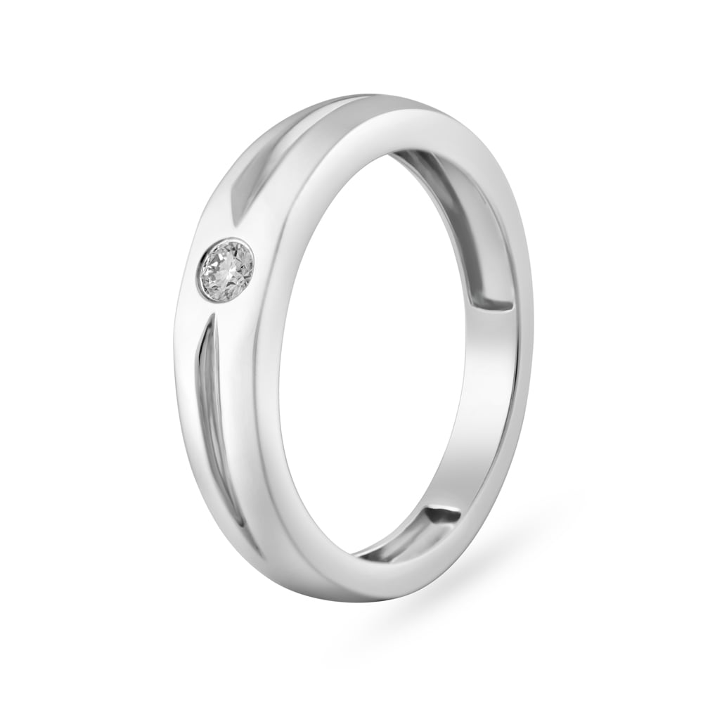 Chic Ridged Platinum and Diamond Ring,,hi-res image number null