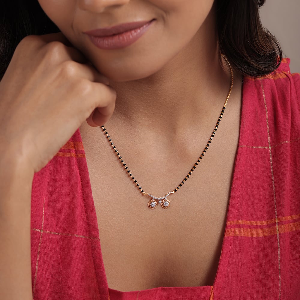 Floral Symphony 18 KT Gold and Diamond Vati Mangalsutra,,hi-res image number null