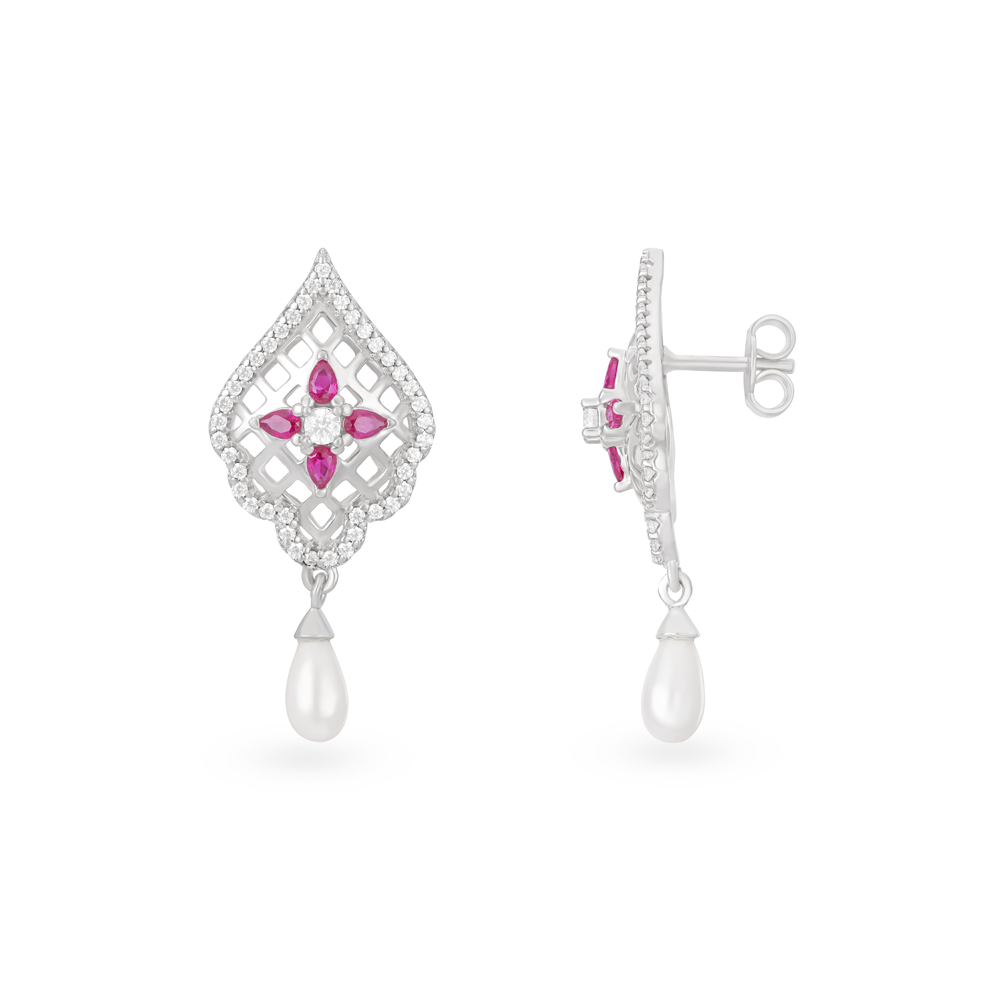 Floral Glint Silver Pendant and Earrings Set,,hi-res image number null