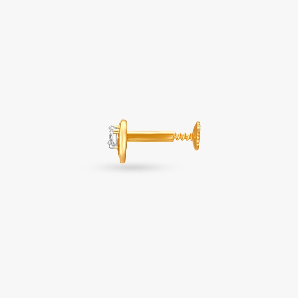Leaf Inspired Gold and Diamond Nose Pin,,hi-res image number null