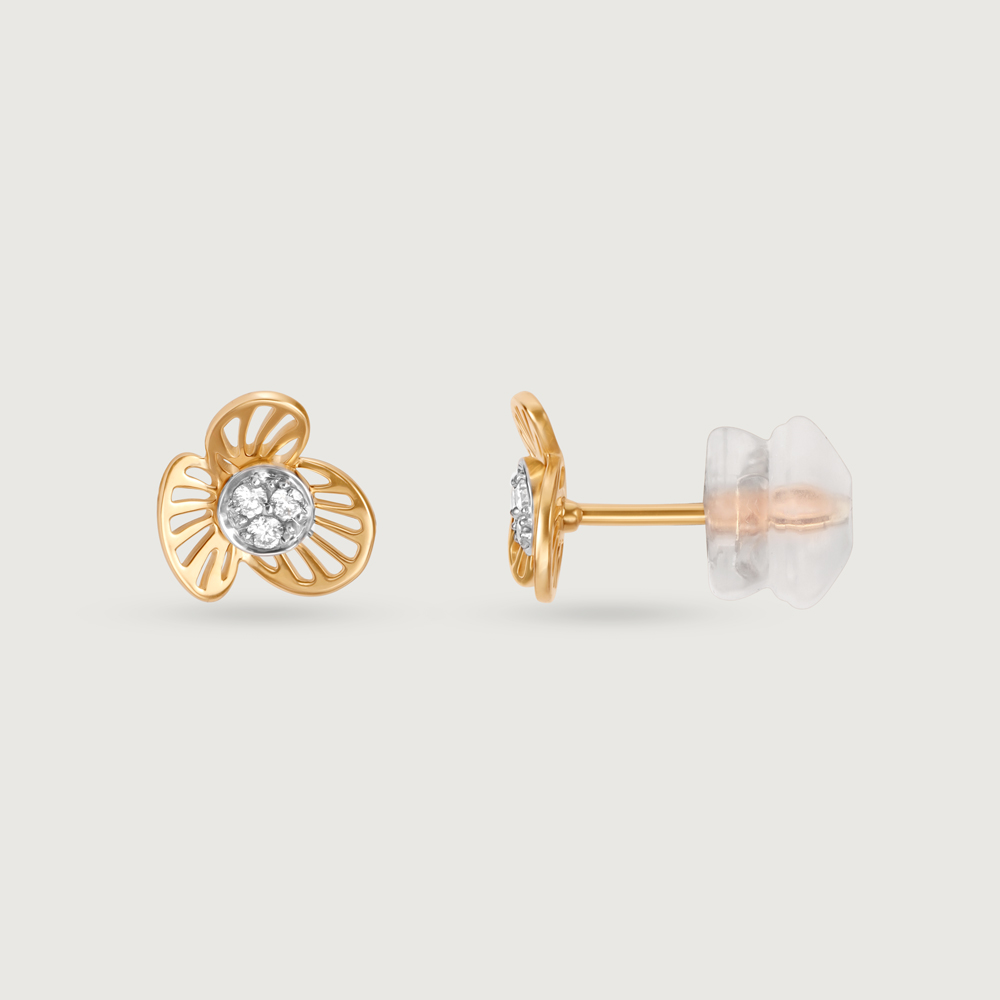 Enchanted Bloom 14 Kt Gold & Diamond Stud Earrings,,hi-res image number null