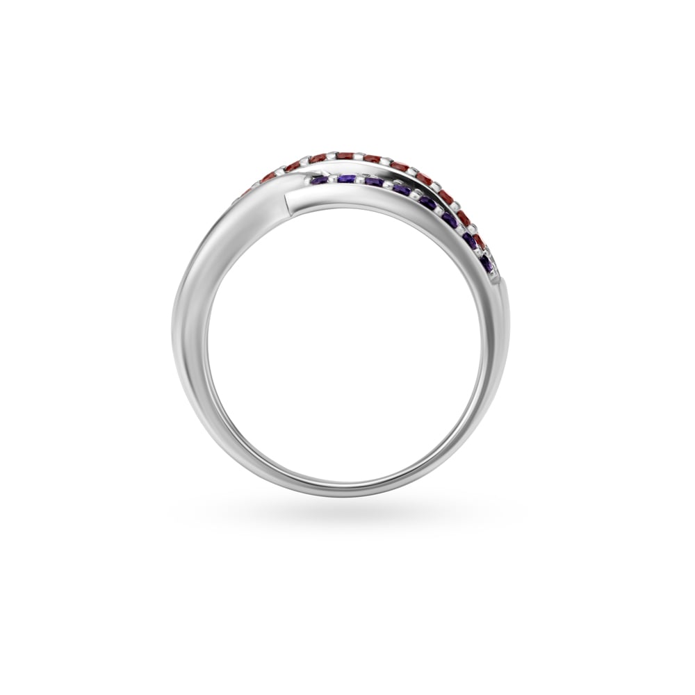 925 Silver Enchanting Wavy Ring with Garnets and Sapphires,,hi-res image number null