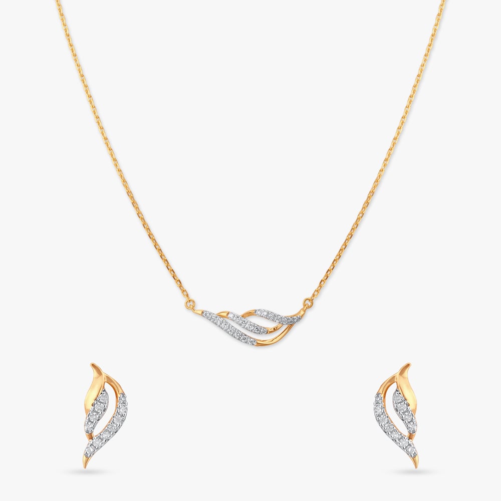 Curvy Chic Diamond Pendant with Chain and Earrings Set,,hi-res image number null