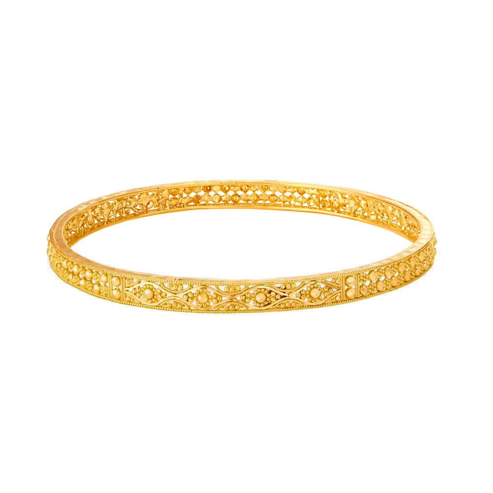 Palatial Yellow Gold Floral Beaded Bangles,,hi-res image number null