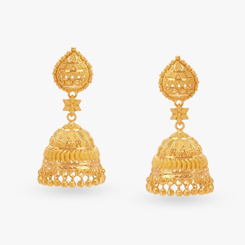

Royal Arch Gold Jhumka Earrings