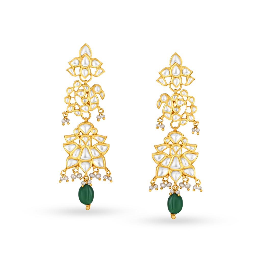 Dressy 22 Karat Yellow Gold And Stone Earrings