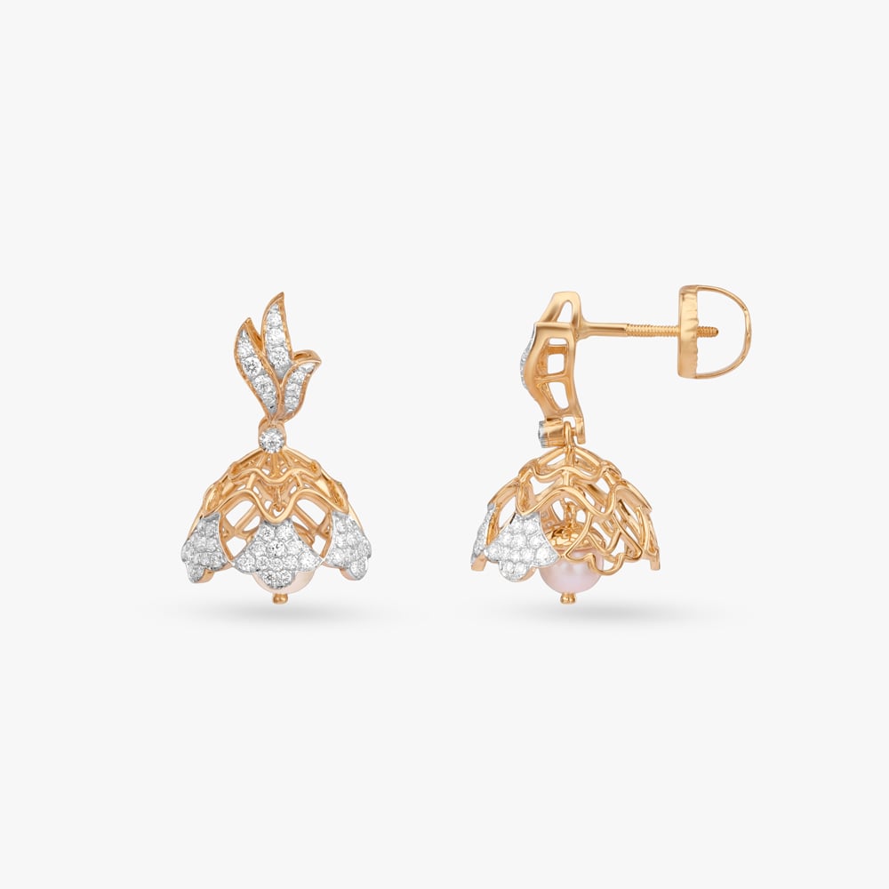Pearl Bloom Diamond Jhumka Earrings,,hi-res image number null