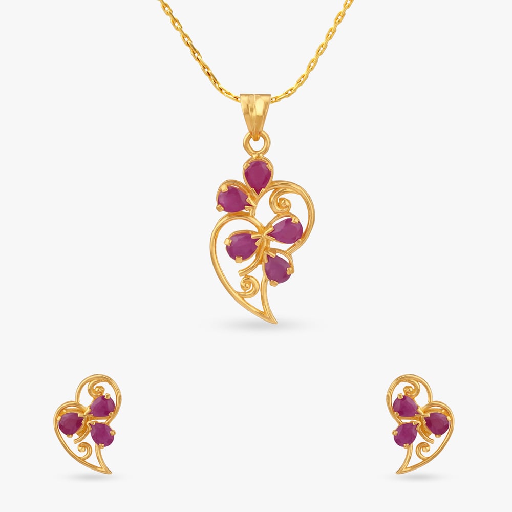 Floral Heart Pendant and Earrings Set,,hi-res image number null