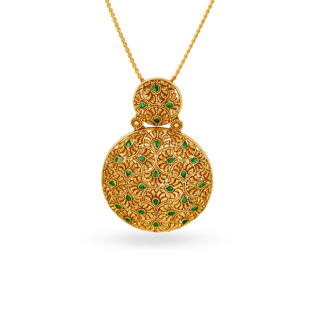 Labyrinthine Yellow Gold Disc Pendant and Earrings Set,,hi-res image number null