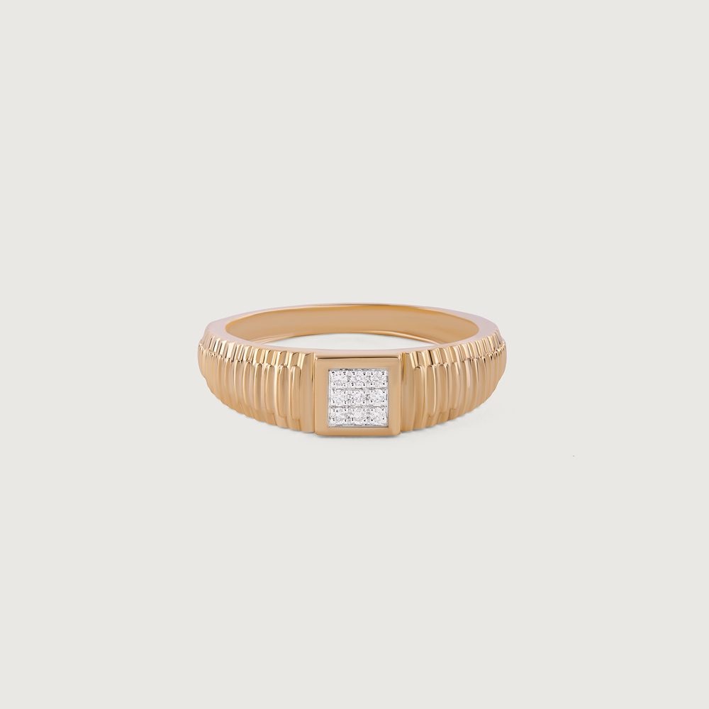 Ribbed Radiance Gold & Diamond Ring for Men,,hi-res image number null