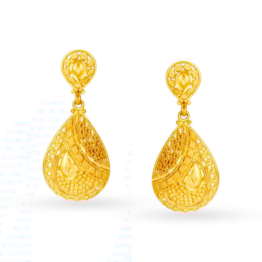 

Exquisite Gold Jali Work Drop Earrings