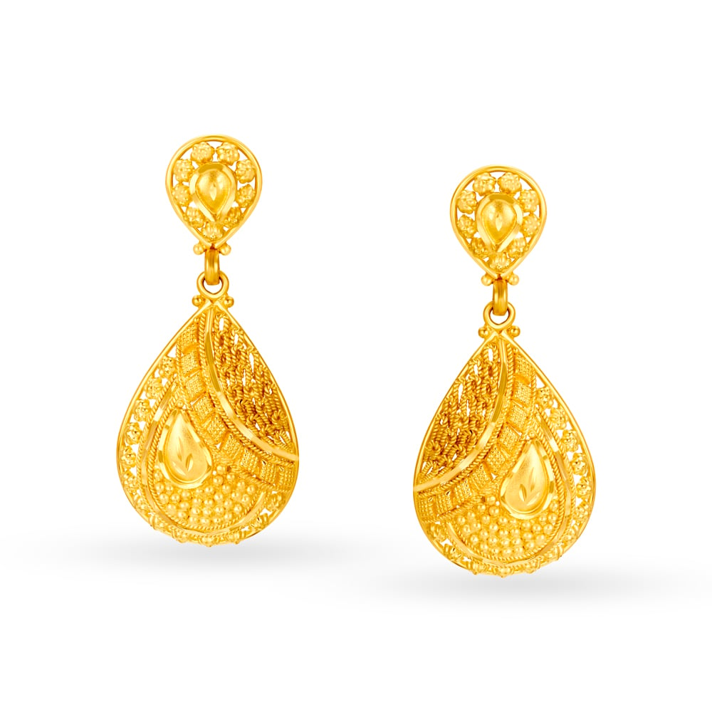 Exquisite Gold Jali Work Drop Earrings