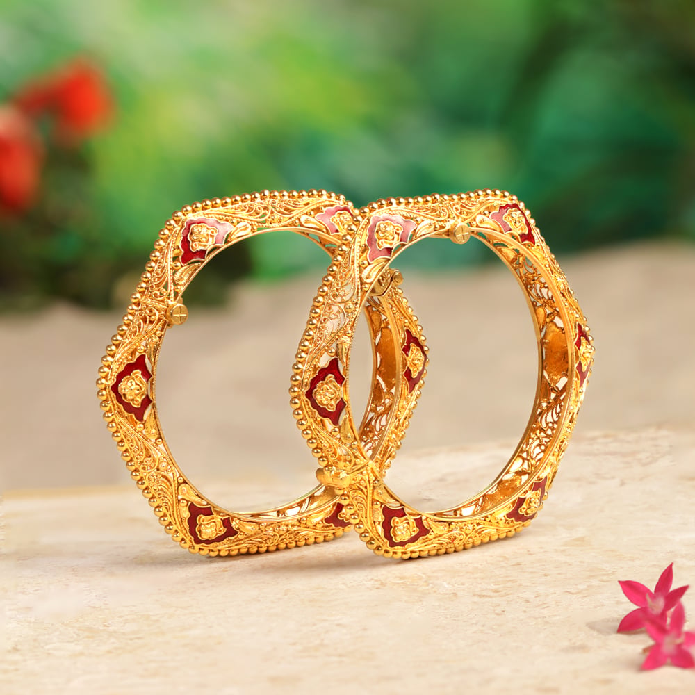 Batik Bloom Kankan Gold Bangles,,hi-res image number null