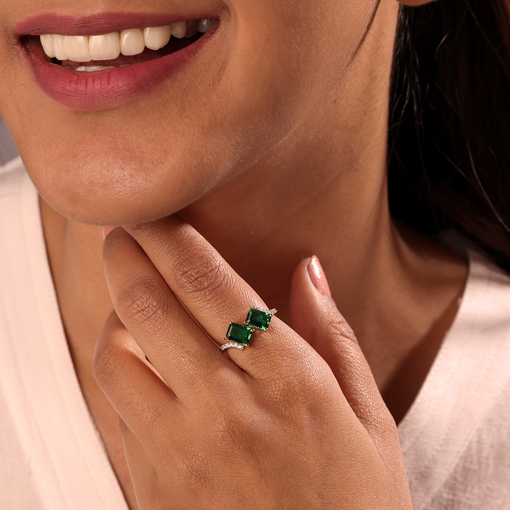 Radiant Envy 14KT Emerald & Diamond Ring,,hi-res image number null