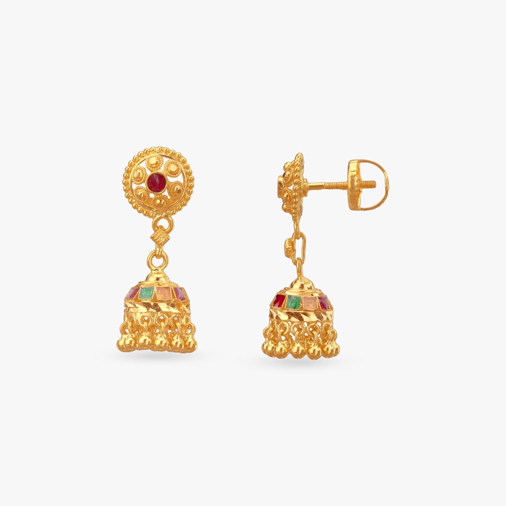 Enamel Dome Gold Jhumka Earrings,,hi-res image number null