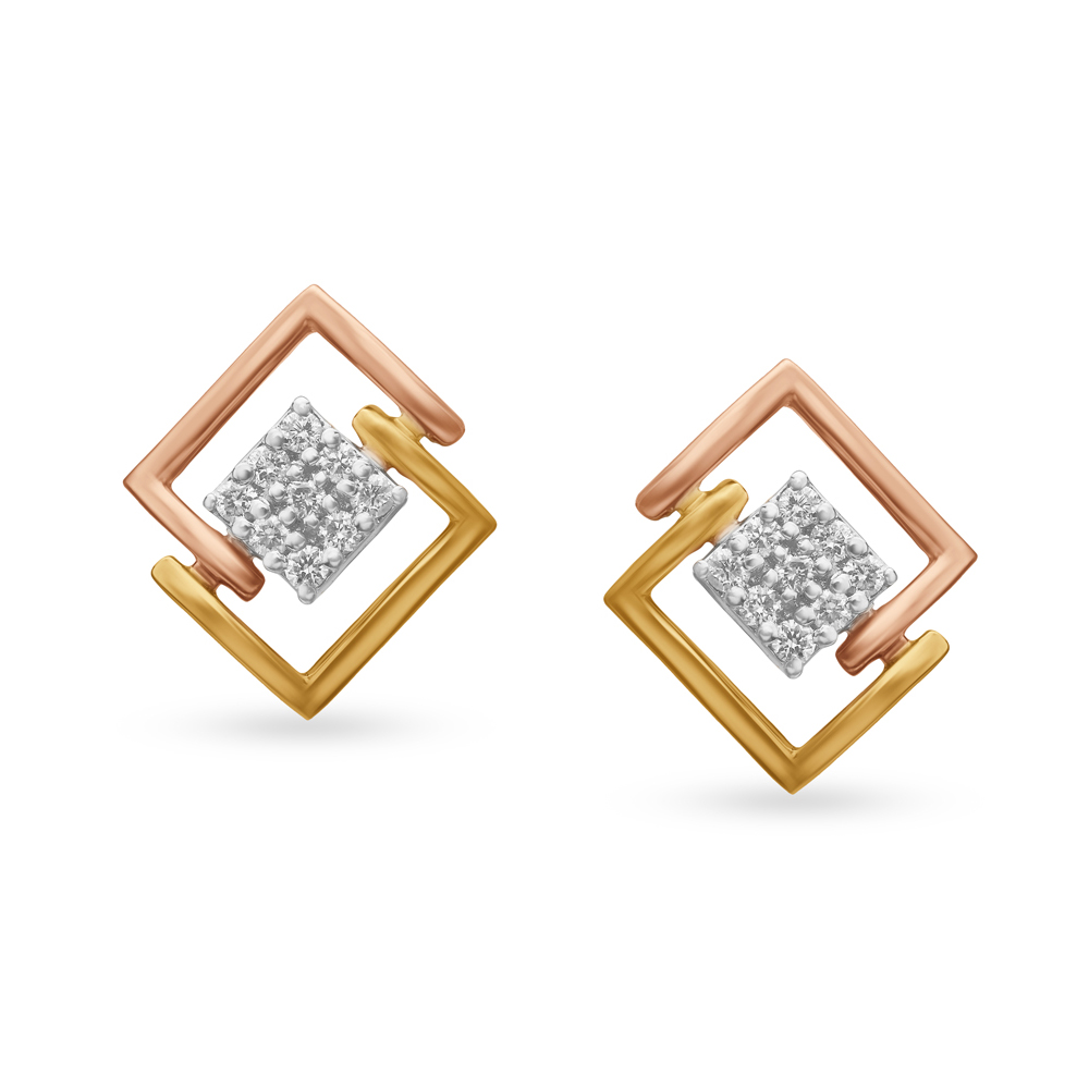 Geometric Diamond and Gold Stud Earrings,,hi-res image number null