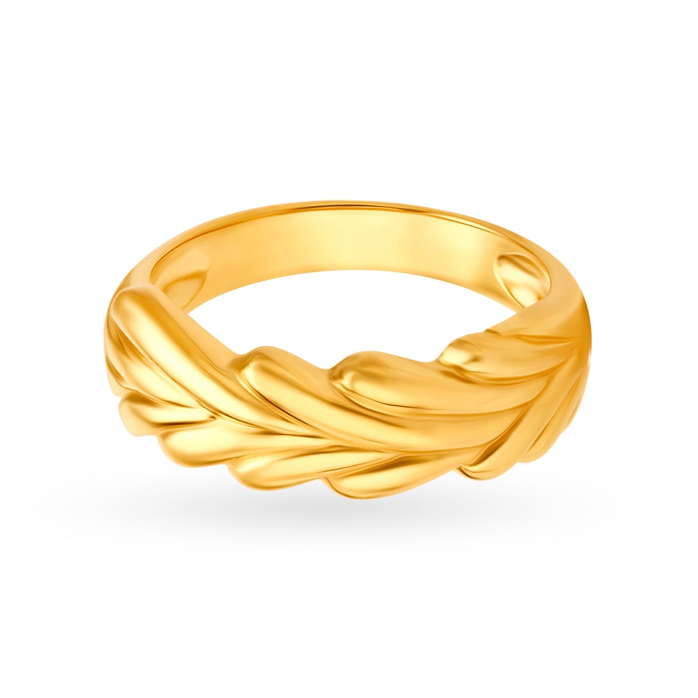 Classic 22 Karat Yellow Gold Leaf Patterned Finger Ring,,hi-res image number null