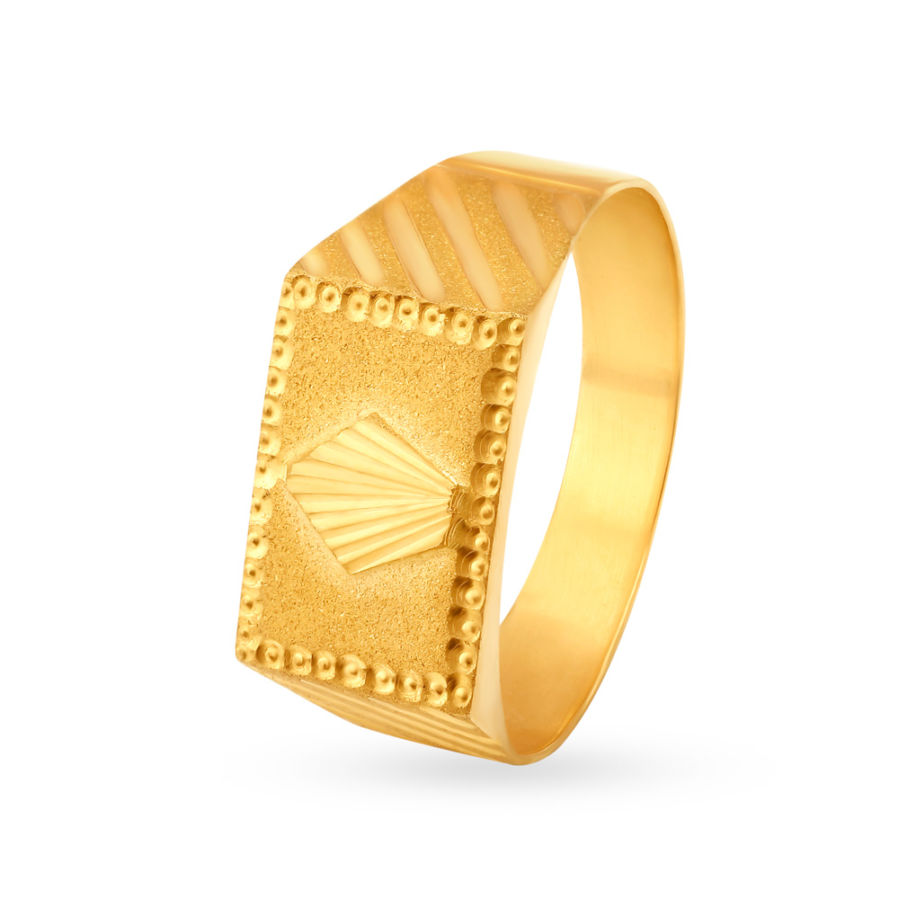 Textured Square Gold Finger Ring for Men