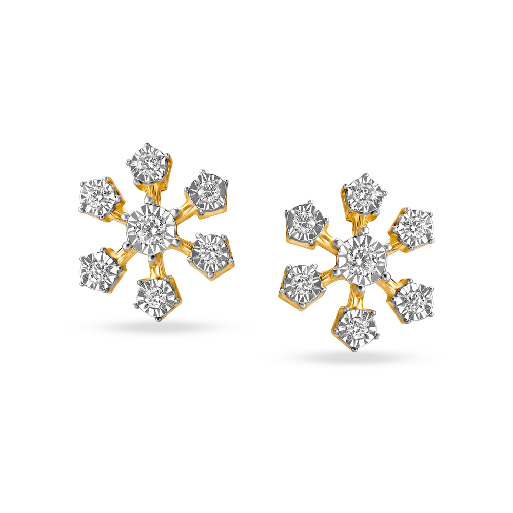 Charming Seven Stone Diamond Stud Earrings in White and Yellow Gold,,hi-res image number null