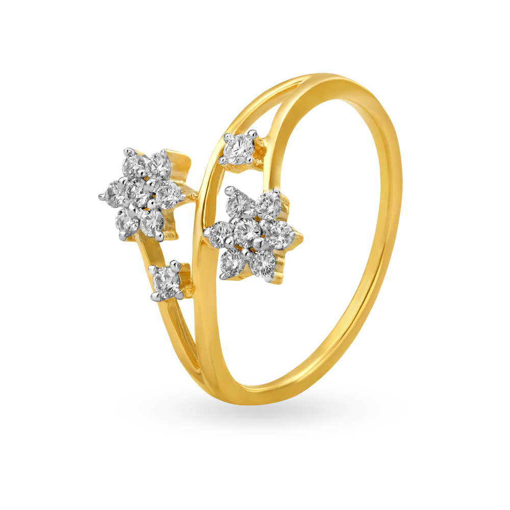 Floral 18 Karat Gold And Diamond Finger Ring,,hi-res image number null