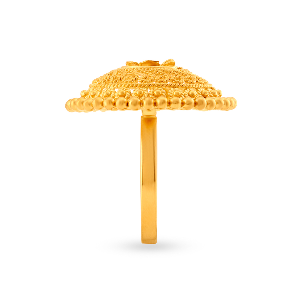 Floral Gold Finger Ring with Jali Work,,hi-res image number null