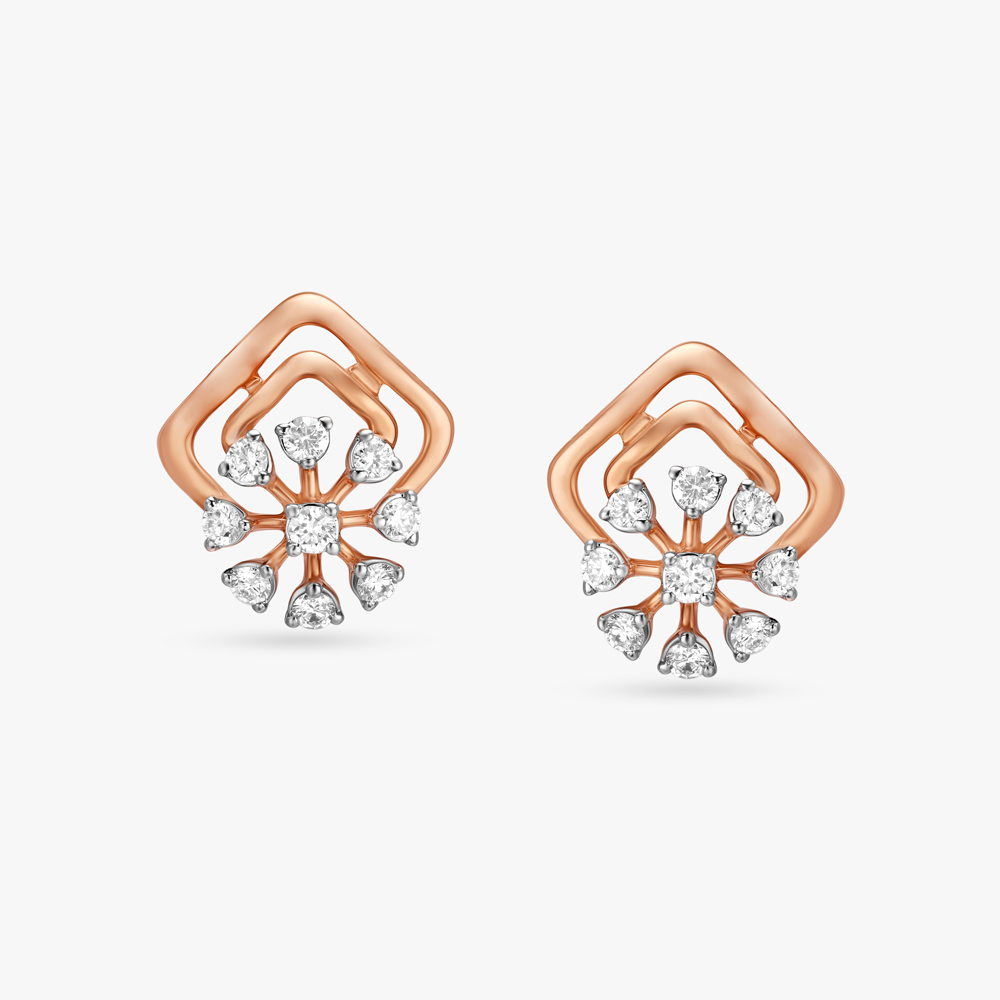 Graceful Floral Diamond Stud Earrings,,hi-res image number null