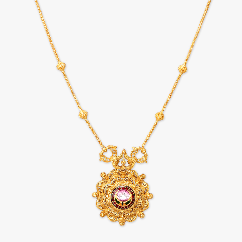 Floral Enamel Gold Necklace Set,,hi-res image number null