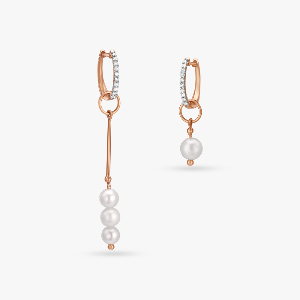 Captivating Diamond and Pearl Hoop Earrings,,hi-res image number null