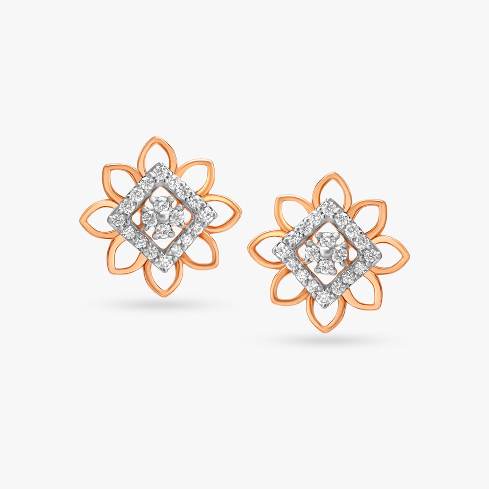 Stately Floral Diamond Stud Earrings