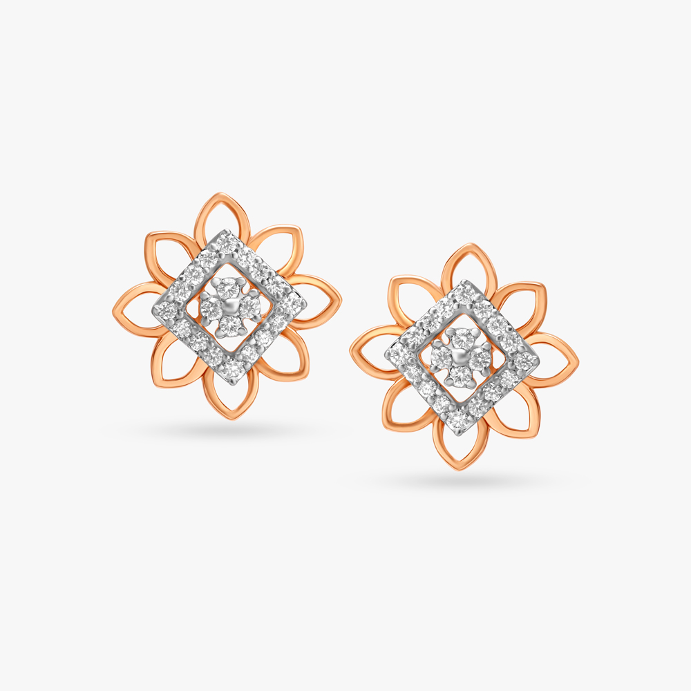 Stately Floral Diamond Stud Earrings,,hi-res image number null