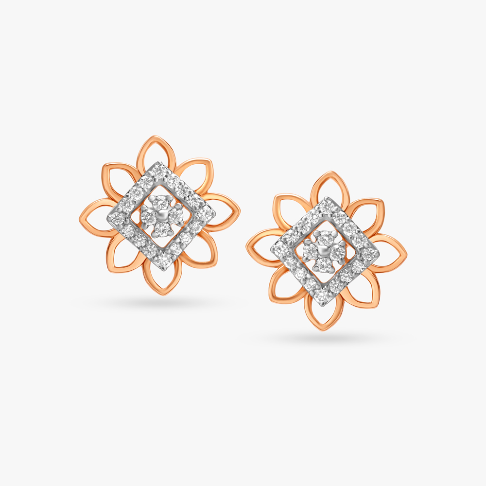 Stately Floral Diamond Stud Earrings