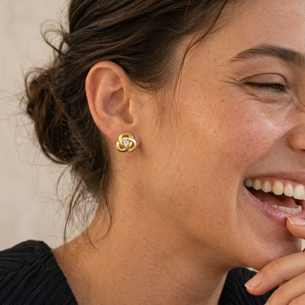 Rose Spiral Gold Stud Earrings with Stones,,hi-res image number null