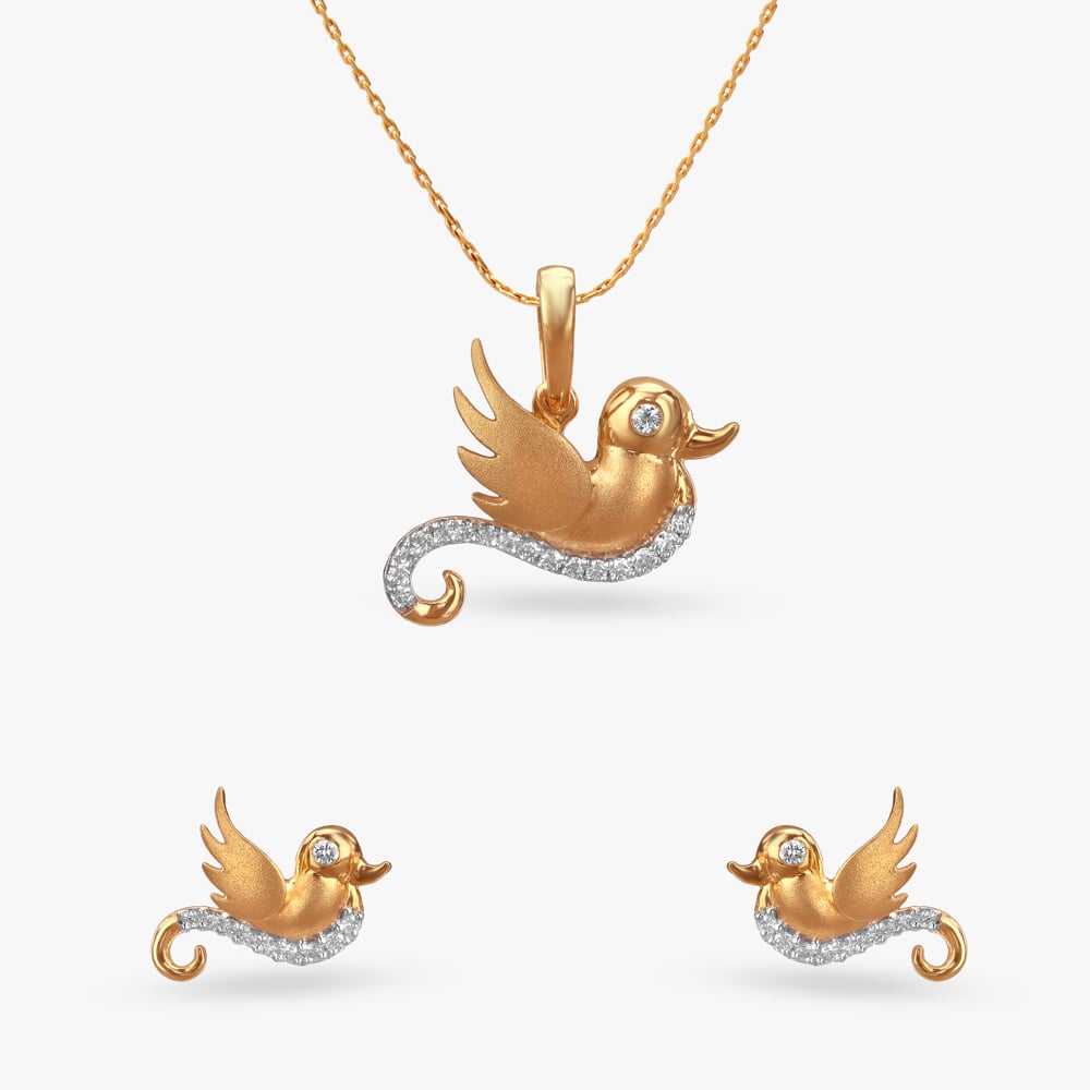 Little Flyers Diamond Pendant and Earrings Set For Kids,,hi-res image number null