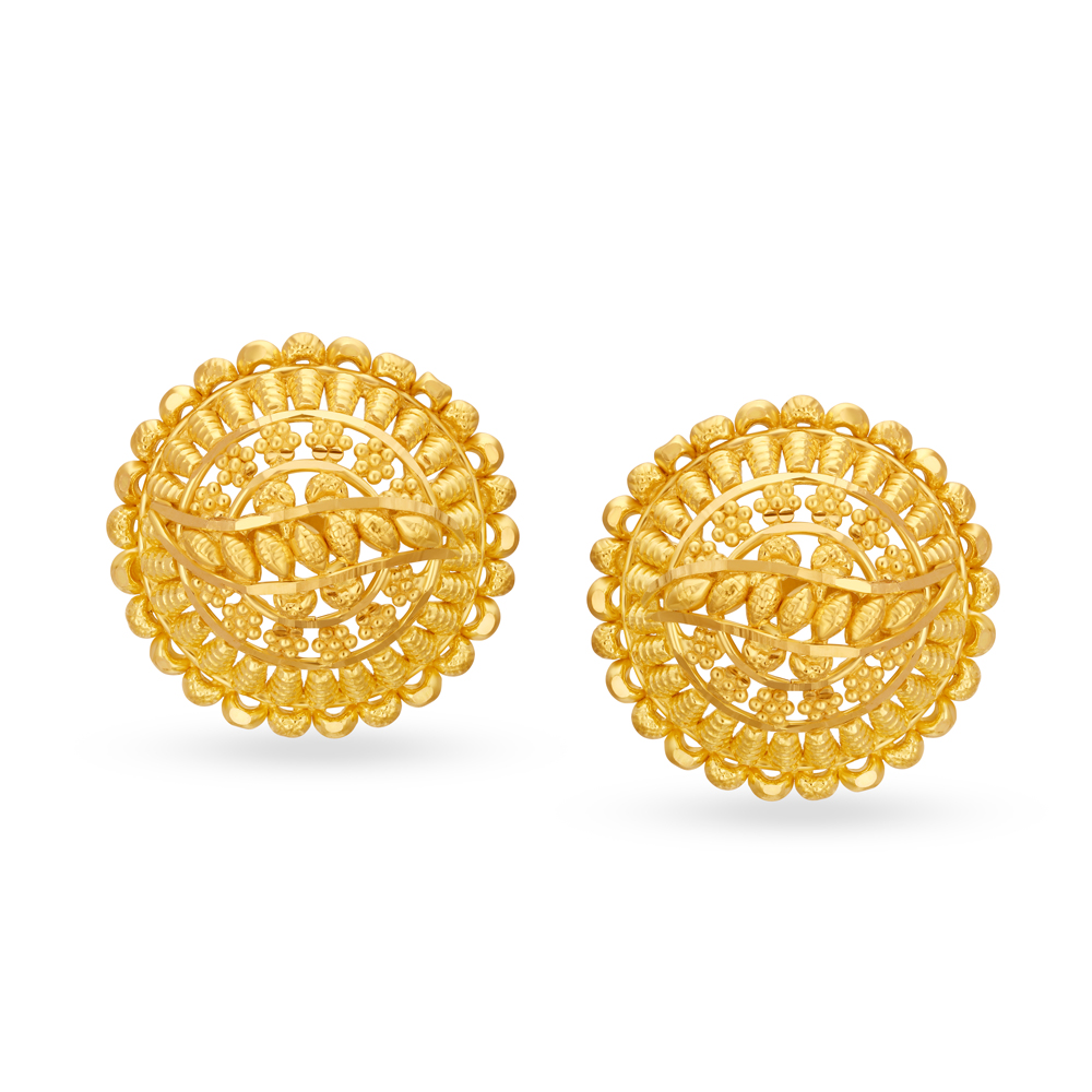 Flat Round Stud Earrings, 14K Yellow Gold