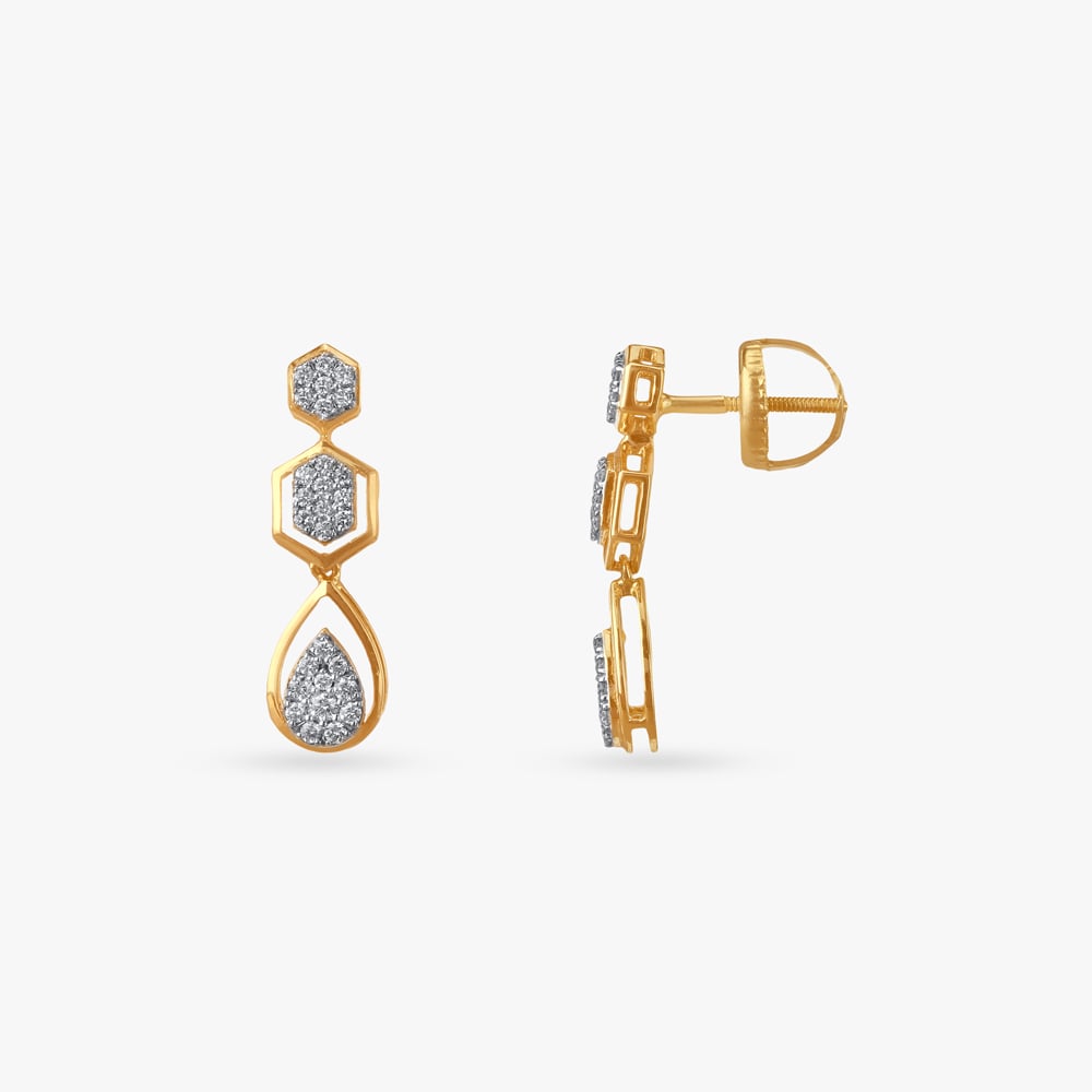 Geometric Trio Diamond Drop Earrings,,hi-res image number null