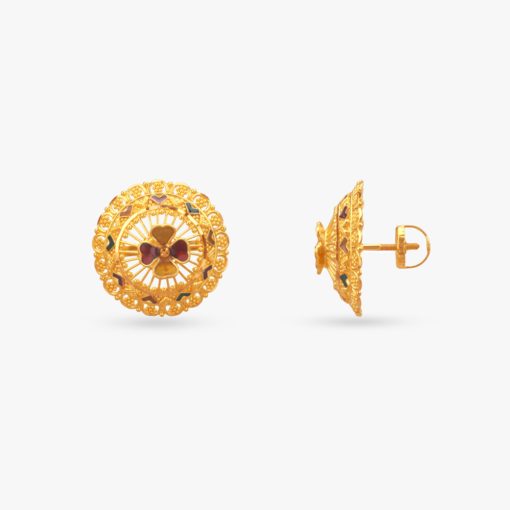 Regal Lattice Gold Stud Earrings,,hi-res image number null