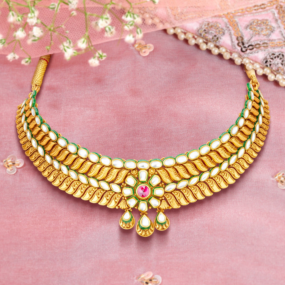 Buy quality Gold Antique Jadtar Necklace Set RHJ 5255 in Ahmedabad