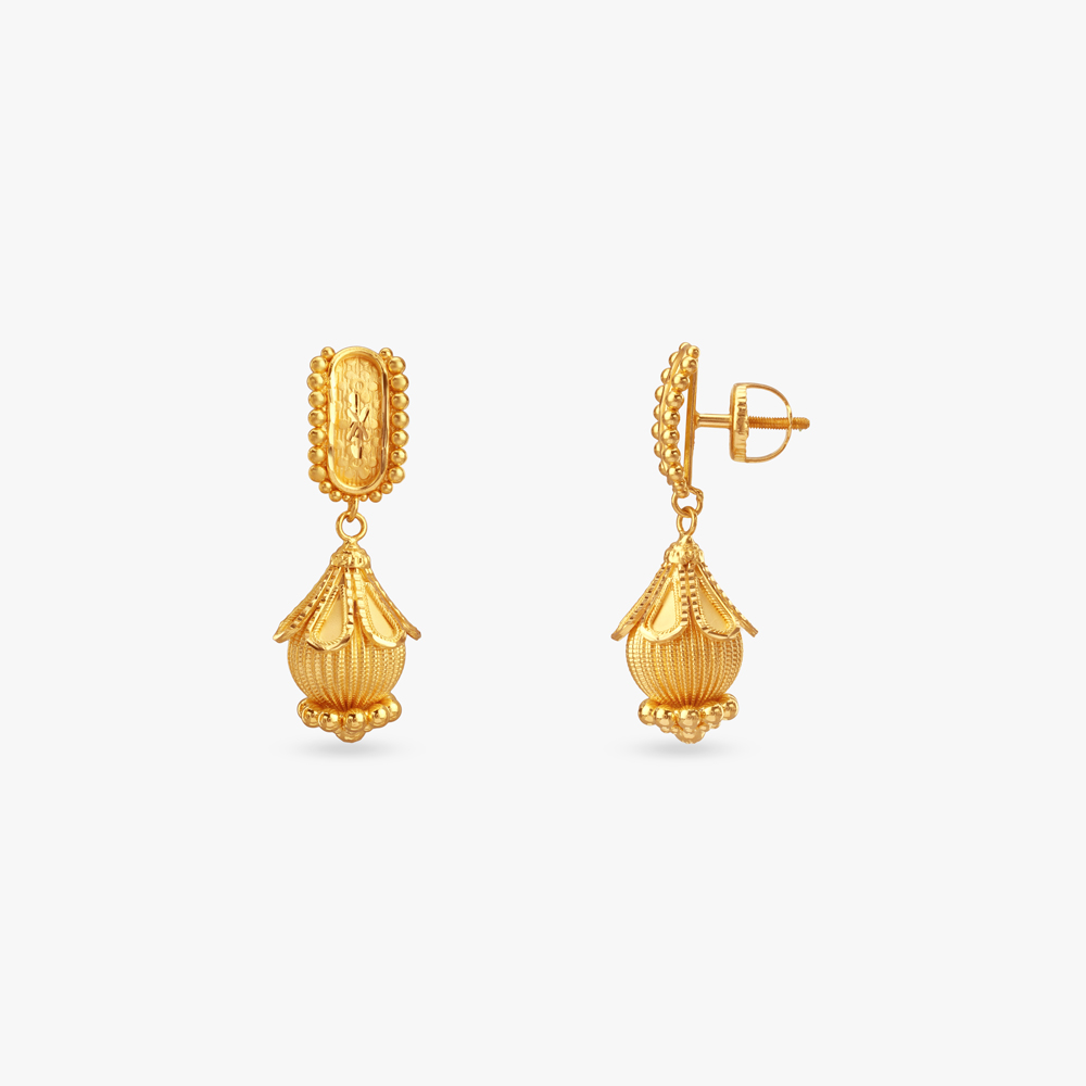 Lotus Bloom Gold Jhumka Earrings,,hi-res image number null
